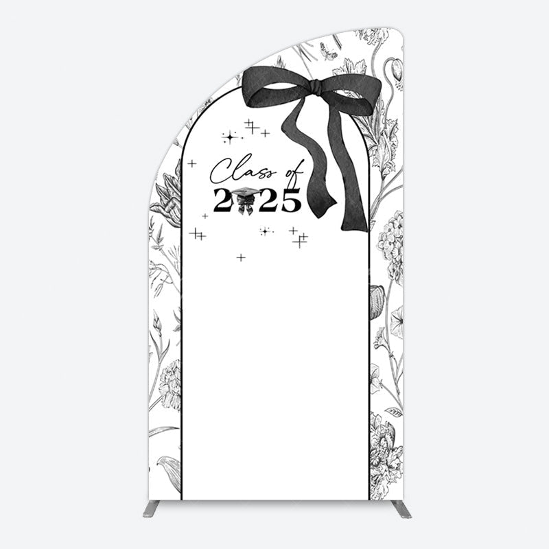 Aperturee - Aperturee Black White Bow Floral Congrats Graduation Half Moon Arch Backdrop
