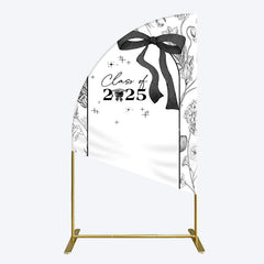 Aperturee - Aperturee Black White Bow Floral Congrats Graduation Half Moon Arch Backdrop