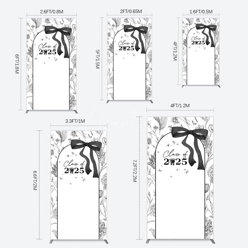 Aperturee - Aperturee Black White Bow Floral Congrats Graduation Rectangle Backdrop
