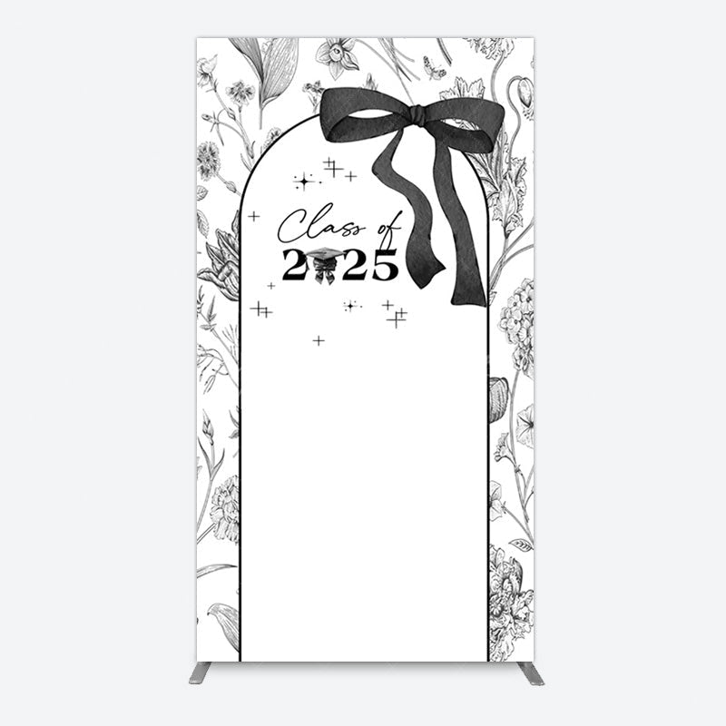 Aperturee - Aperturee Black White Bow Floral Congrats Graduation Rectangle Backdrop