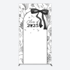 Aperturee - Aperturee Black White Bow Floral Congrats Graduation Rectangle Backdrop