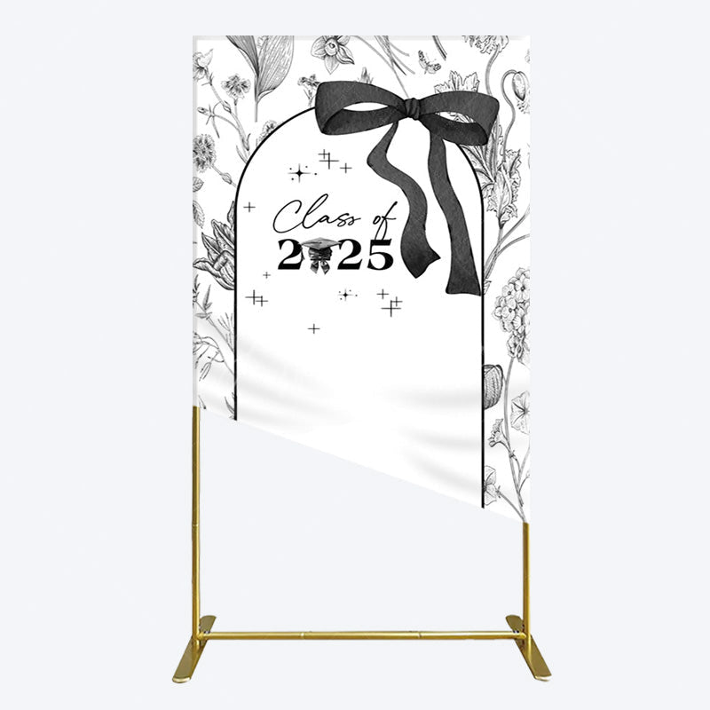 Aperturee - Aperturee Black White Bow Floral Congrats Graduation Rectangle Backdrop
