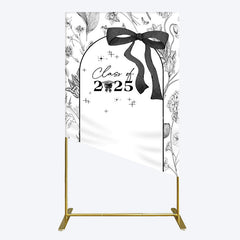 Aperturee - Aperturee Black White Bow Floral Congrats Graduation Rectangle Backdrop