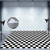 Aperturee - Aperturee Black White Checkered Fabric Floor Backdrop For Photo