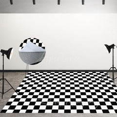 Aperturee - Aperturee Black White Checkered Fabric Floor Backdrop For Photo