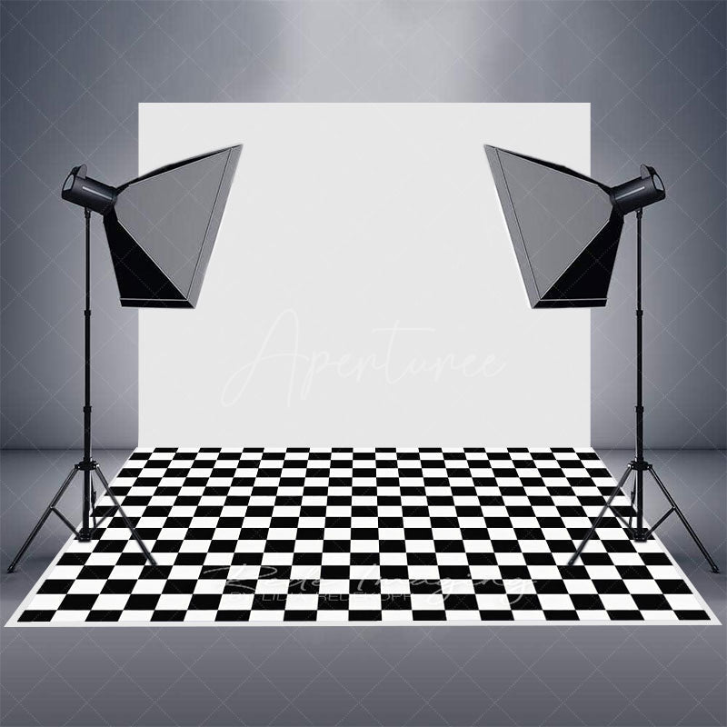 Aperturee - Aperturee Black White Checkered Rubber Floor Mat For Photo