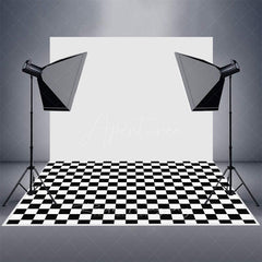 Aperturee - Aperturee Black White Checkered Rubber Floor Mat For Photo