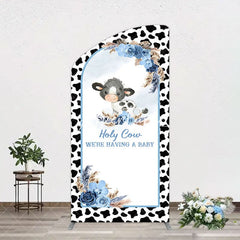 Aperturee - Aperturee Black White Cow Floral Baby Shower Arch Backdrop