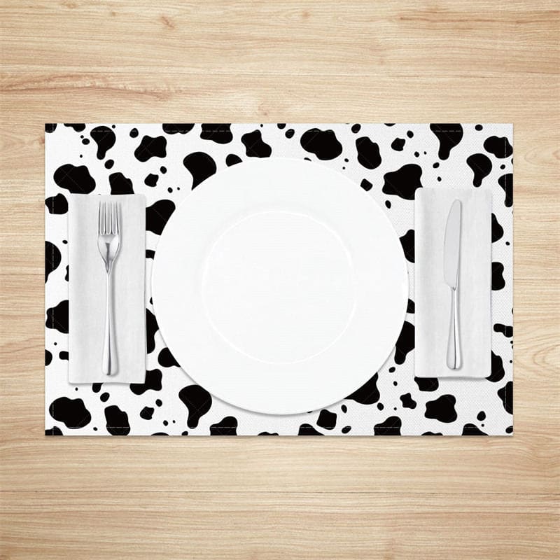 Aperturee - Aperturee Black White Cow Pattern Dining Set of 4 Placemats