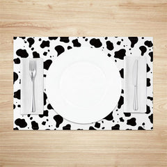 Aperturee - Aperturee Black White Cow Pattern Dining Set of 4 Placemats