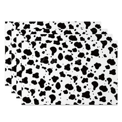 Aperturee - Aperturee Black White Cow Pattern Dining Set of 4 Placemats