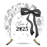 Aperturee - Aperturee Black White Floral Bow Round Congrats Grad Backdrop