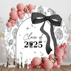 Aperturee - Aperturee Black White Floral Bow Round Congrats Grad Backdrop