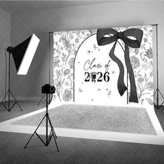 Aperturee - Aperturee Black White Floral Class of 2026 Graduation Backdrop
