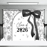 Aperturee - Aperturee Black White Floral Class of 2026 Graduation Backdrop