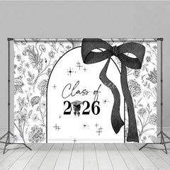 Aperturee - Aperturee Black White Floral Class of 2026 Graduation Backdrop