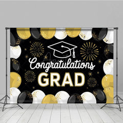 Aperturee - Aperturee Black White Gold Balloons Sparkle Backdrop For Grad