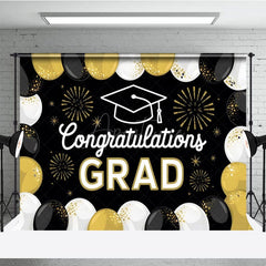 Aperturee - Aperturee Black White Gold Balloons Sparkle Backdrop For Grad