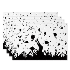 Aperturee - Aperturee Black White Mortarboards Scroll Set of 4 Placemats