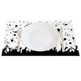 Aperturee - Aperturee Black White Mortarboards Scroll Set of 4 Placemats