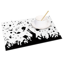 Aperturee - Aperturee Black White Mortarboards Scroll Set of 4 Placemats