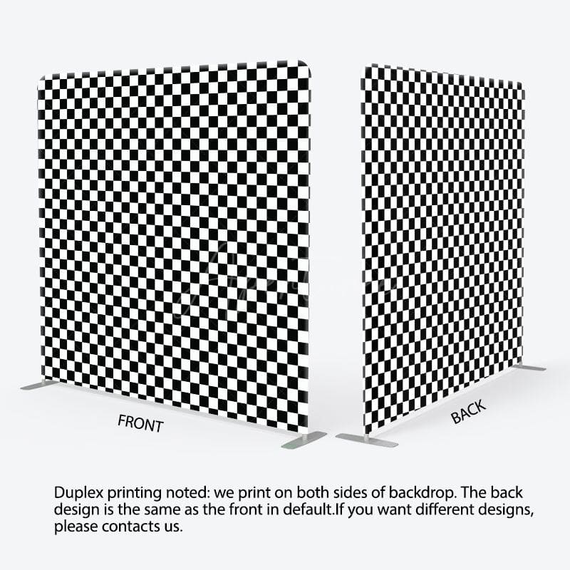 Aperturee - Aperturee Black White Plaid Pattern Square Tension Backdrop