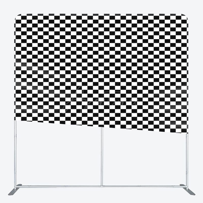 Aperturee - Aperturee Black White Plaid Pattern Square Tension Backdrop