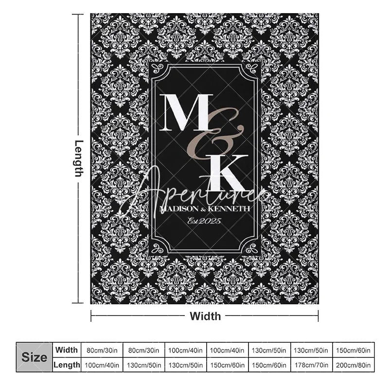 Aperturee - Aperturee Black White Retro Pattern Custom Couple Name Blanket