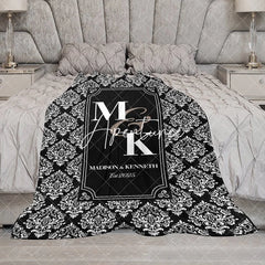 Aperturee - Aperturee Black White Retro Pattern Custom Couple Name Blanket
