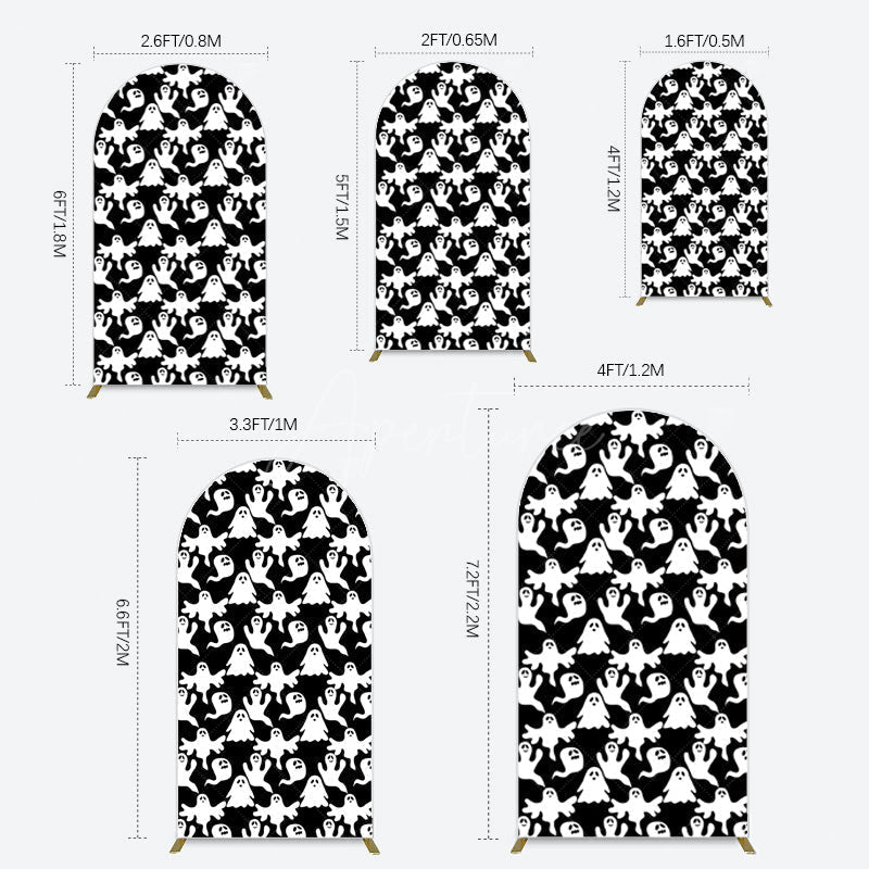 Aperturee - Aperturee Black White Scary Halloween Ghosts Arch Backdrop