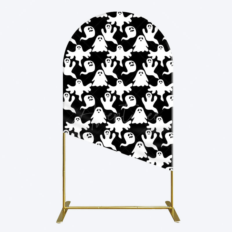Aperturee - Aperturee Black White Scary Halloween Ghosts Arch Backdrop