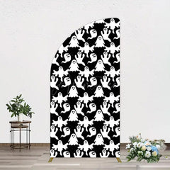 Aperturee - Aperturee Black White Scary Halloween Ghosts Half Moon Arch Backdrop