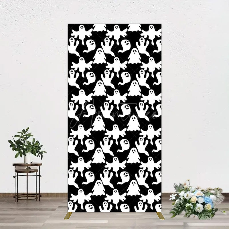 Aperturee - Aperturee Black White Scary Halloween Ghosts Rectangle Backdrop