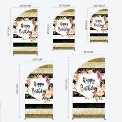 Aperturee - Aperturee Black White Stripe Birthday Half Moon Arch Backdrop Pink Floral Gold Glitter Party Decoration Geometric Chic