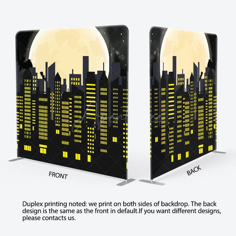 Aperturee - Aperturee Black Yellow City Moon Bat Pillow Cover Backdrop