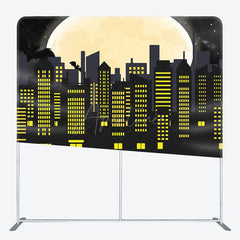 Aperturee - Aperturee Black Yellow City Moon Bat Pillow Cover Backdrop