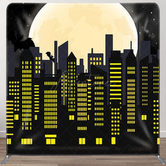 Aperturee - Aperturee Black Yellow City Moon Bat Pillow Cover Backdrop