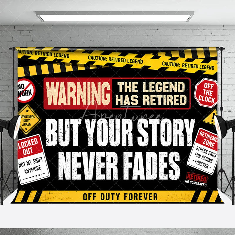 Aperturee - Aperturee Black Yellow Red Warning Retired Legend Holiday Backdrop Off Duty Forever Retirement Party Decor
