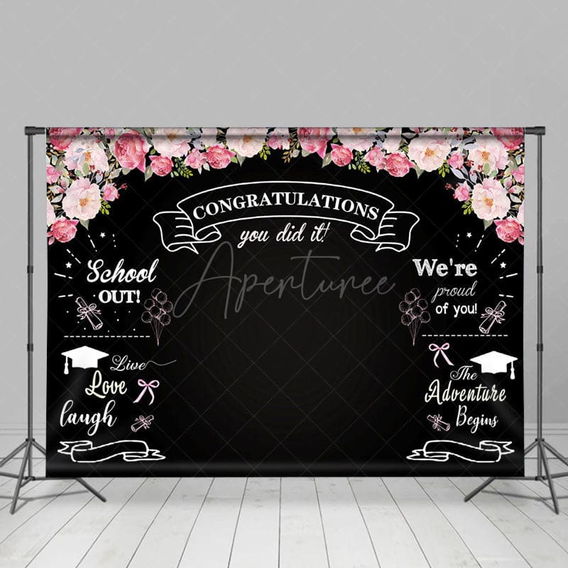 Aperturee - Aperturee Blackboard Pink Rose You Did It Congrats Grad Backdrop