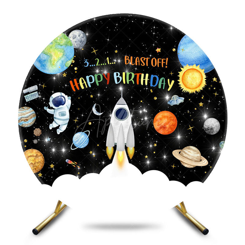 Aperturee - Aperturee Blast Off Galaxy Stars Round Happy Birthday Backdrop