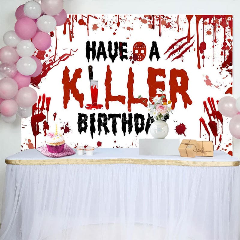 Aperturee - Aperturee Bloody Handprints Killer Halloween Birthday Backdrop