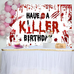 Aperturee - Aperturee Bloody Handprints Killer Halloween Birthday Backdrop
