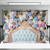 Aperturee - Aperturee Bloom Colorful Floral Gold White Headboard Backdrop