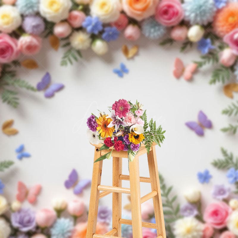 Aperturee - Aperturee Blooming Floral Wall Butterfly Spring Photo Backdrop