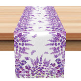 Aperturee - Aperturee Blooming Lavender and Butterfly Table Runner Purple Floral and Insect Decor Spring Garden Party Kitchen Linen