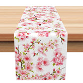 Aperturee - Aperturee Blooming Peach Blossom Spring Table Runner Pink and White Chinese Floral Elegant Dining and Kitchen Decor