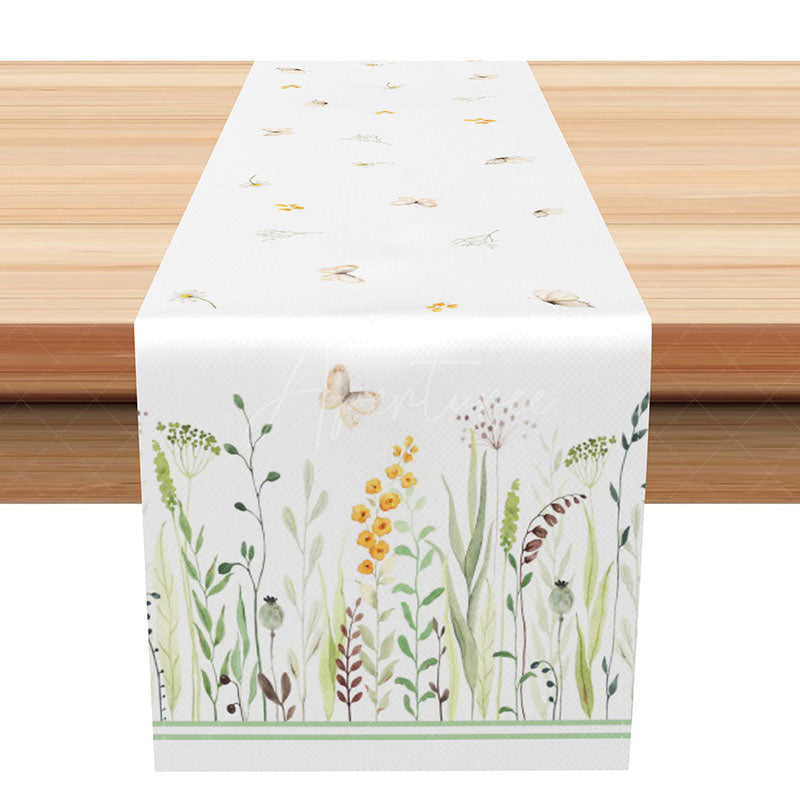 Aperturee - Aperturee Blooming Spring Floral Table Runner with Butterflies Whimsical Garden Vibe Easter or Girls Birthday Party Decor