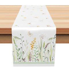 Aperturee - Aperturee Blooming Spring Floral Table Runner with Butterflies Whimsical Garden Vibe Easter or Girls Birthday Party Decor