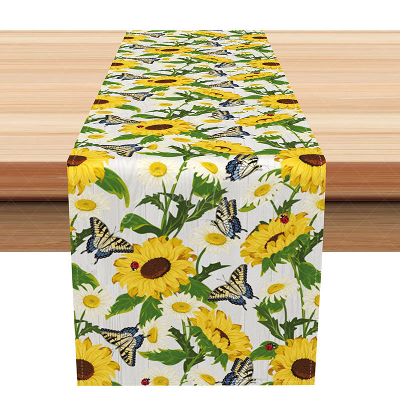 Aperturee - Aperturee Blooming Sunflower and Butterfly Spring Table Runner Fresh and Cheerful Yellow Floral Summer Garden Party Decor
