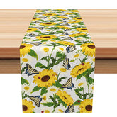 Aperturee - Aperturee Blooming Sunflower and Butterfly Spring Table Runner Fresh and Cheerful Yellow Floral Summer Garden Party Decor